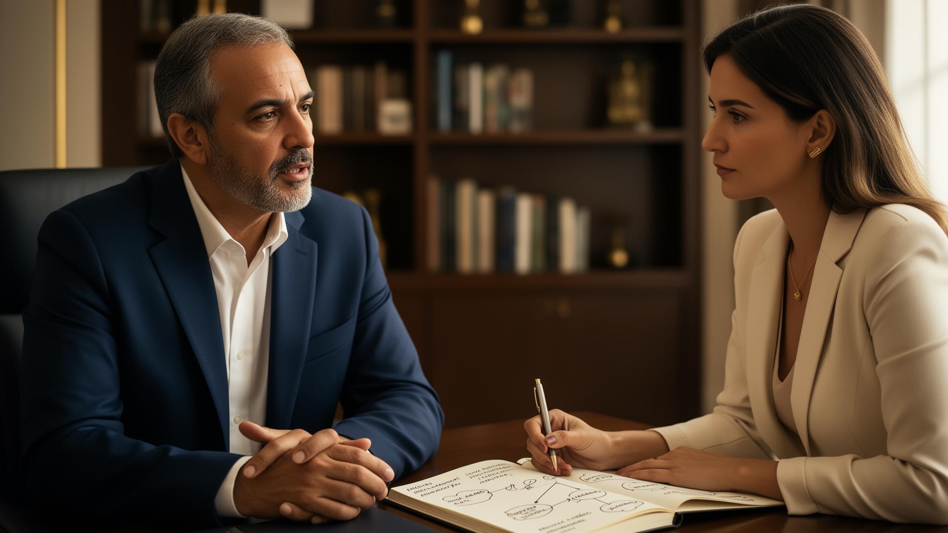 Empresário compartilhando sua trajetória com consultor editorial